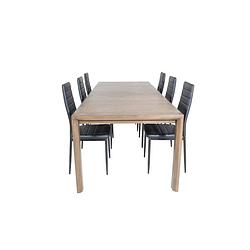 Foto van Slideros eethoek eetkamertafel uitschuifbare tafel lengte cm 170 / 250 rokerig eik en 6 slim high back eetkamerstal pu