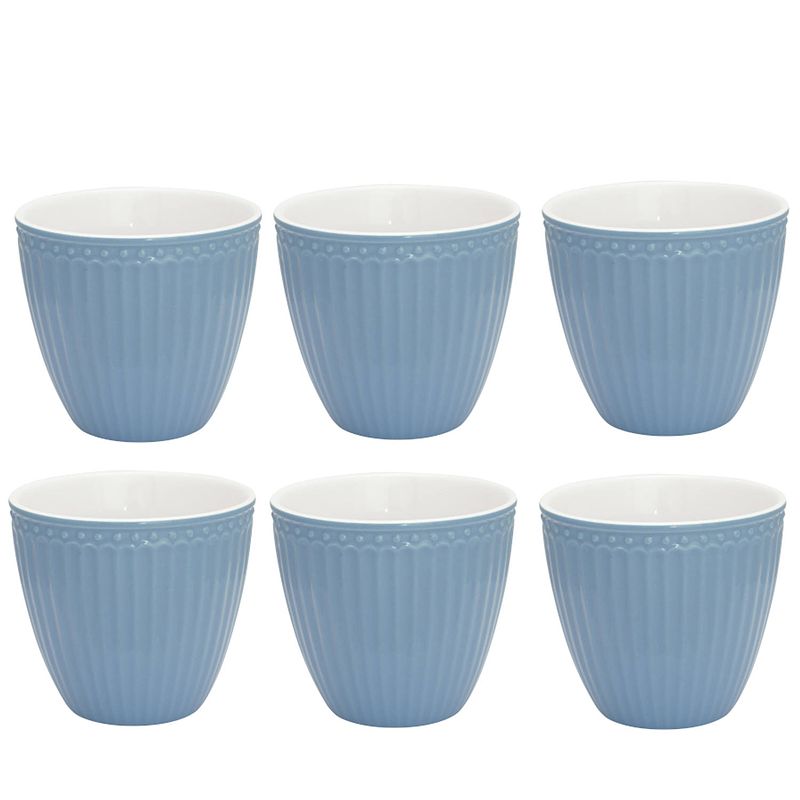 Foto van Set van 6x stuks beker (latte cup) greengate alice nordic sky blauw 300 ml - ø 10 cm