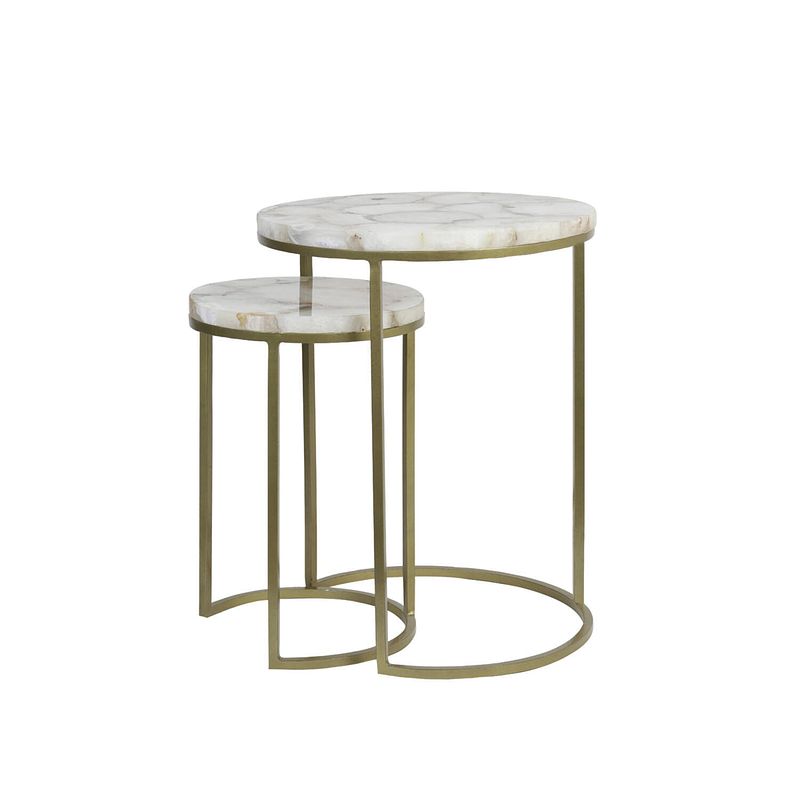 Foto van Side table s/2 28x42+41x50 cm axat agate antique bronze