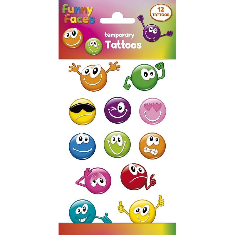 Foto van Funny products kindertattoos funny faces junior papier 12 stuks