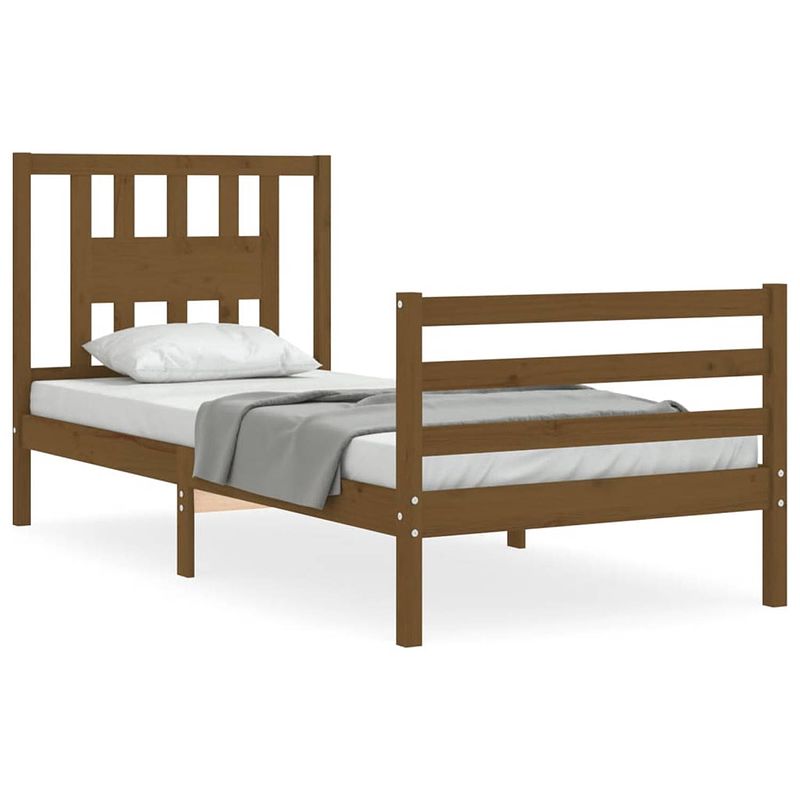 Foto van The living store bedframe massief grenenhout - 205.5 x 105.5 x 100 cm - honingbruin