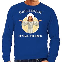 Foto van Blauwe kersttrui / kerstkleding hallelujah its me im back voor heren l - kerst truien