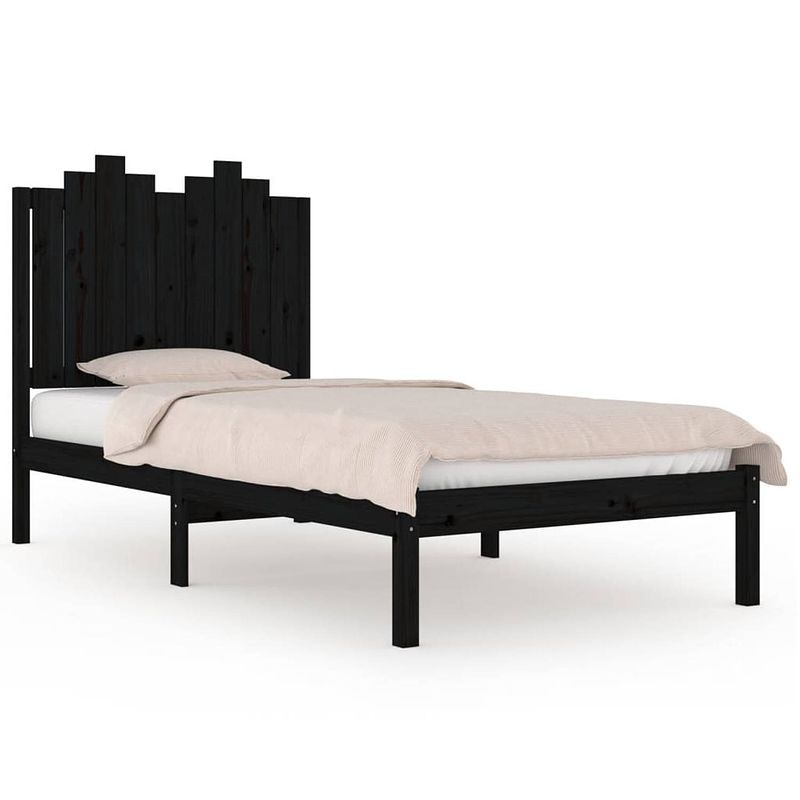 Foto van The living store bedframe - klassiek houten - 205.5 x 95.5 x 110 cm - massief grenenhout - zwart