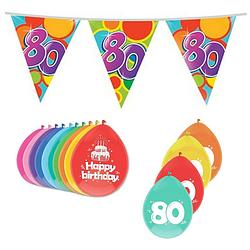 Foto van Leeftijd verjaardag thema 80 jaar pakket ballonnen/vlaggetjes - feestpakketten