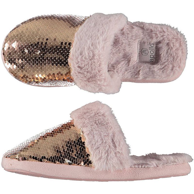 Foto van Dames instap slippers/pantoffels met pailletten roze maat 39-40 - sloffen - volwassenen