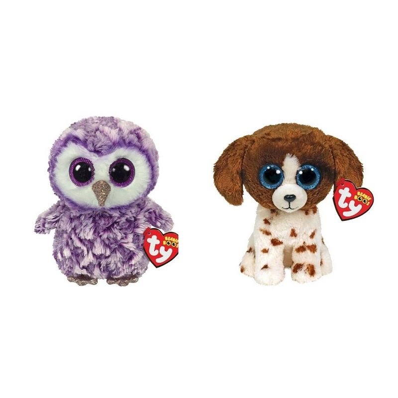 Foto van Ty - knuffel - beanie boo's - moonlight owl & muddles dog