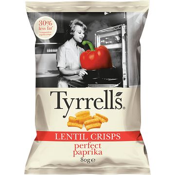 Foto van Tyrrells lentil crisps paprika 80g bij jumbo