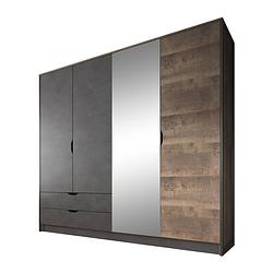 Foto van Meubella kledingkast acasia - grijs - eiken - 220 cm - met spiegel