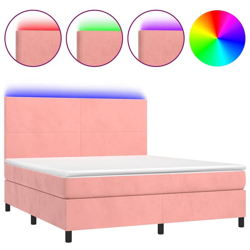 Foto van The living store boxspring met matras en led fluweel roze 180x200 cm - bed