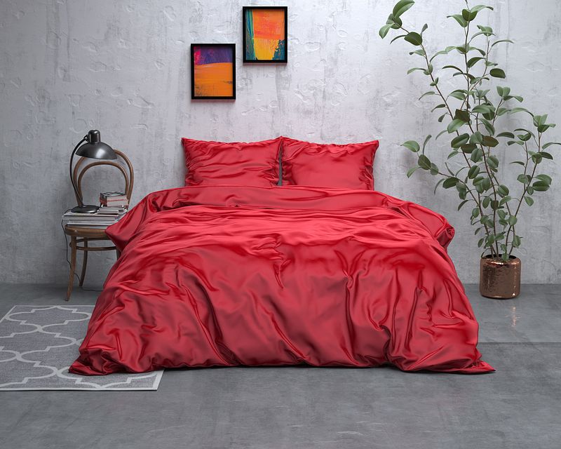 Foto van Sleeptime elegance satijn geweven uni - rood dekbedovertrek 1-persoons (140 x 220 cm + 1 kussensloop) dekbedovertrek