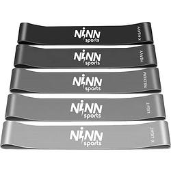Foto van Ninn sports - premium weerstandsbanden grijs - set van 5 resistance banden - fitness elastiek - inclusief ebook