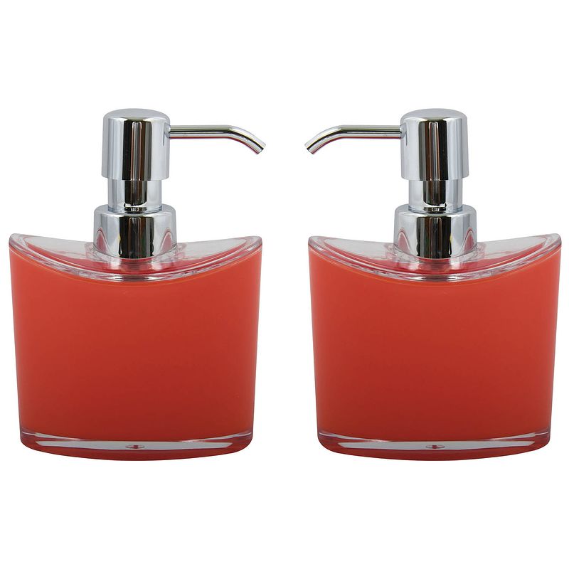 Foto van Msv zeeppompje/dispenser aveiro - 2x - ps kunststof - rood/zilver - 11 x 14 cm - 260 ml - zeeppompjes