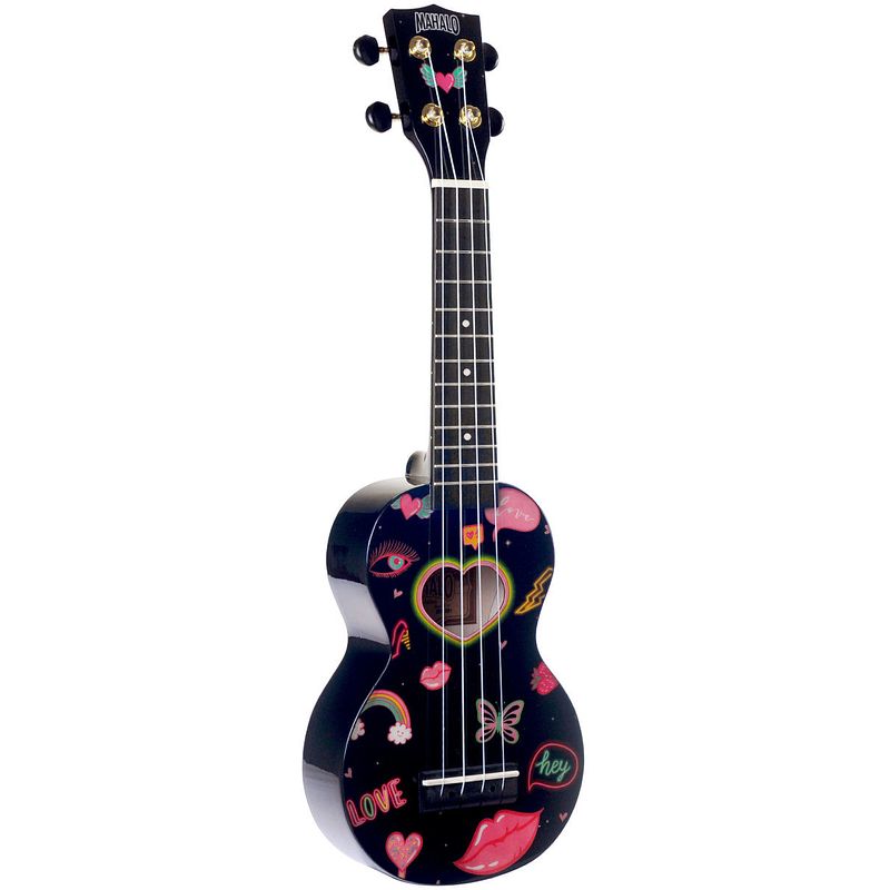 Foto van Mahalo ma1he/bk art series heart black sopraan ukelele