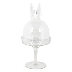 Foto van Haes deco - decoratieve glazen stolp model konijn op glazen voet, diameter 11 cm en hoogte 24 cm - st6gl3378hs