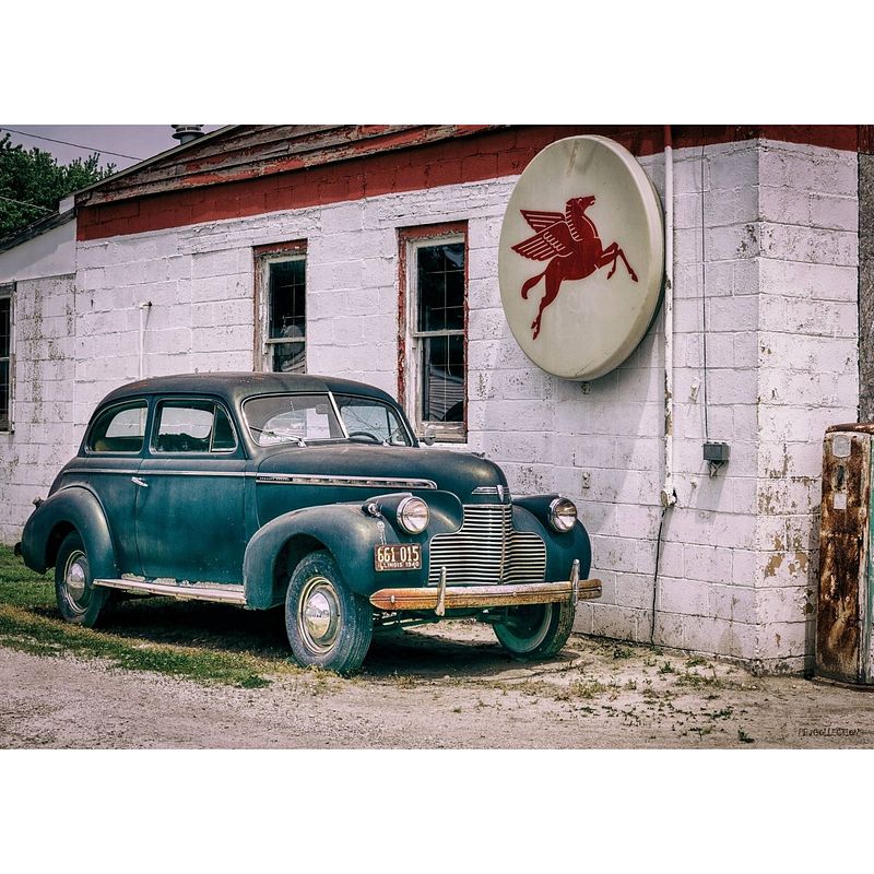 Foto van Tuinschilderij car blue 70x130cm