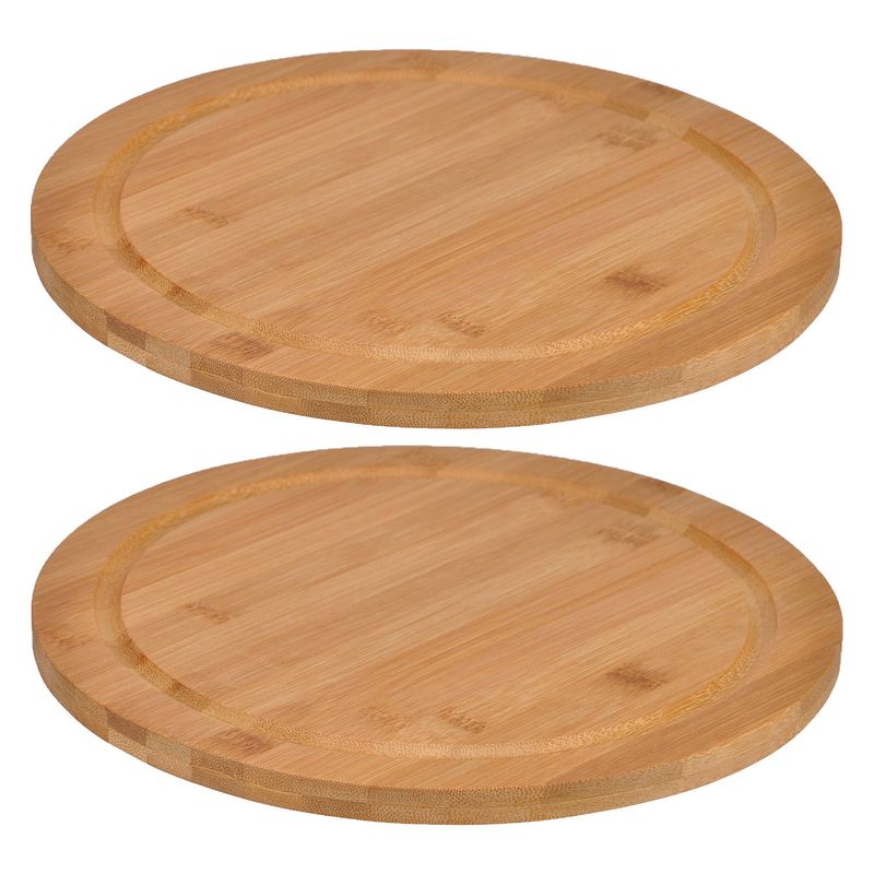 Foto van Set van 2x stuks bamboe broodplank/serveerplank/snijplank rond 25 cm - serveerplanken
