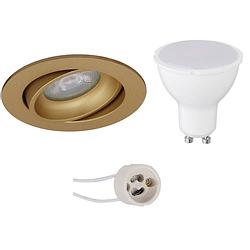 Foto van Led spot set - pragmi delton pro - gu10 fitting - inbouw rond - mat goud - 6w - natuurlijk wit 4200k - kantelbaar -