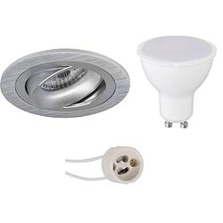 Foto van Led spot set - aigi - pragmi alpin pro - gu10 fitting - inbouw rond - mat zilver - 8w - helder/koud wit 6400k -