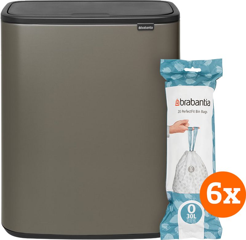 Foto van Brabantia bo touch bin 2 x 30 liter platinum + vuilniszakken (120 stuks)