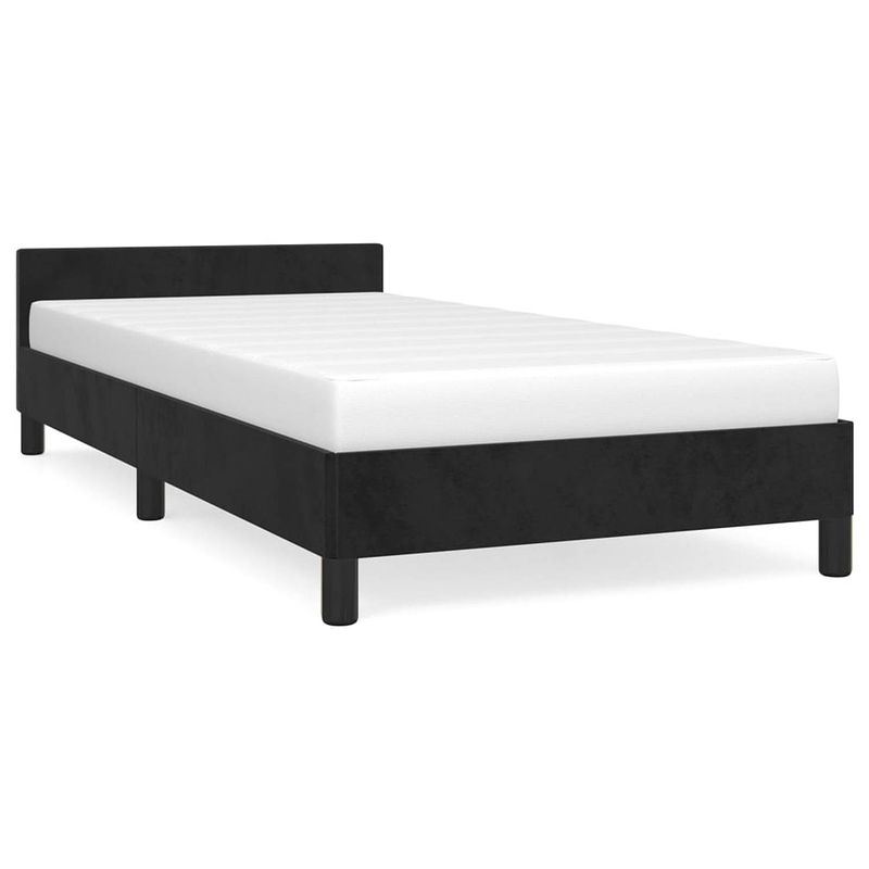 Foto van The living store bedframe - fluweel - ondersteunende poten - multiplex lattenbodem - zwart - 203 x 93 x 50 cm -