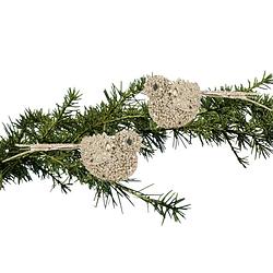Foto van 2x stuks decoratie vogels op clip glitter champagne 12 cm - kersthangers