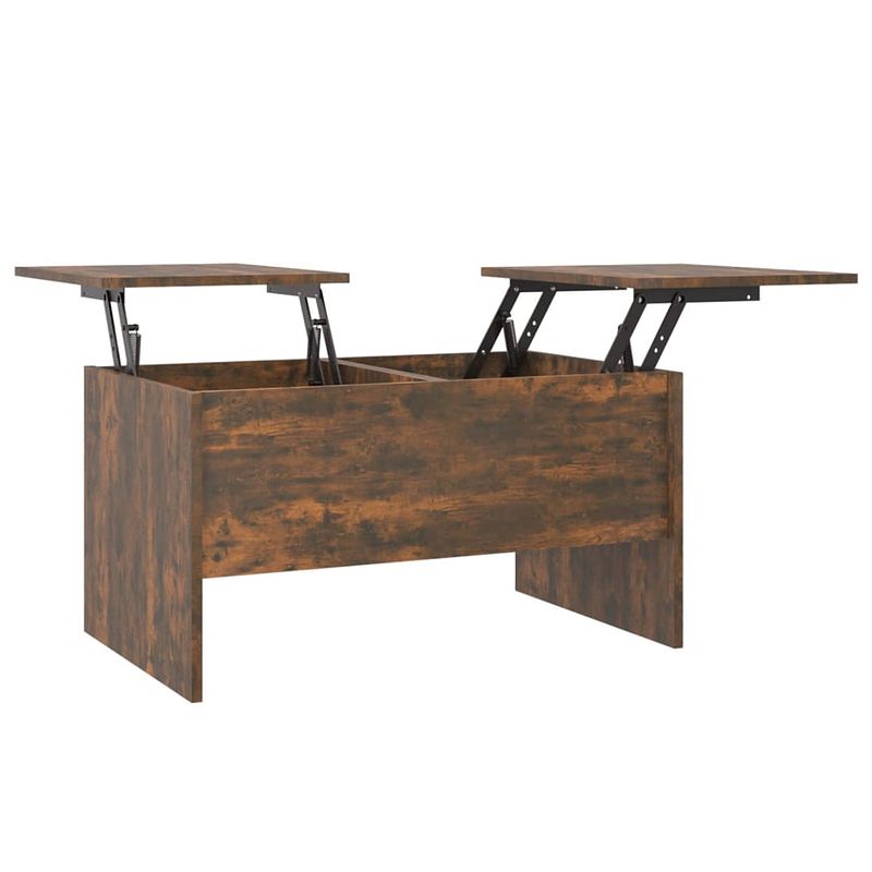 Foto van The living store salontafel - modern - bewerkt hout - 80 x 50 x 42.5 cm - gerookt eiken