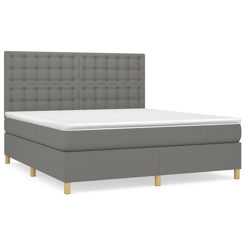 Foto van The living store boxspringbed - pocketvering - middelharde ondersteuning - donkergrijs - 203x180x118/128 cm - inclusief