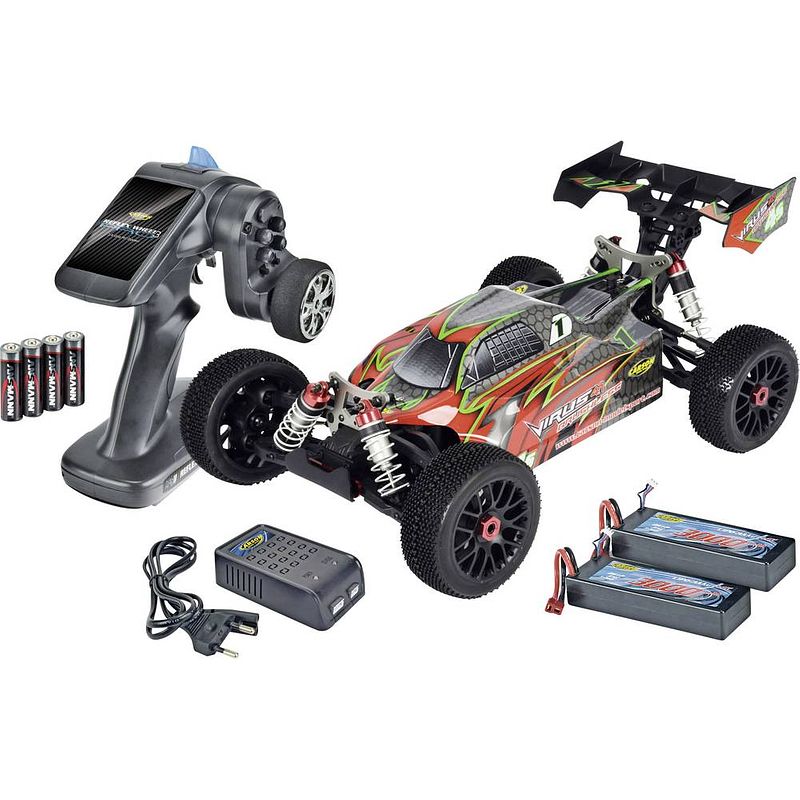 Foto van Carson modellsport virus 4.1 4s brushless 1:8 rc auto elektro buggy 4wd 100% rtr 2,4 ghz incl. accu, oplader en batterijen voor de zender