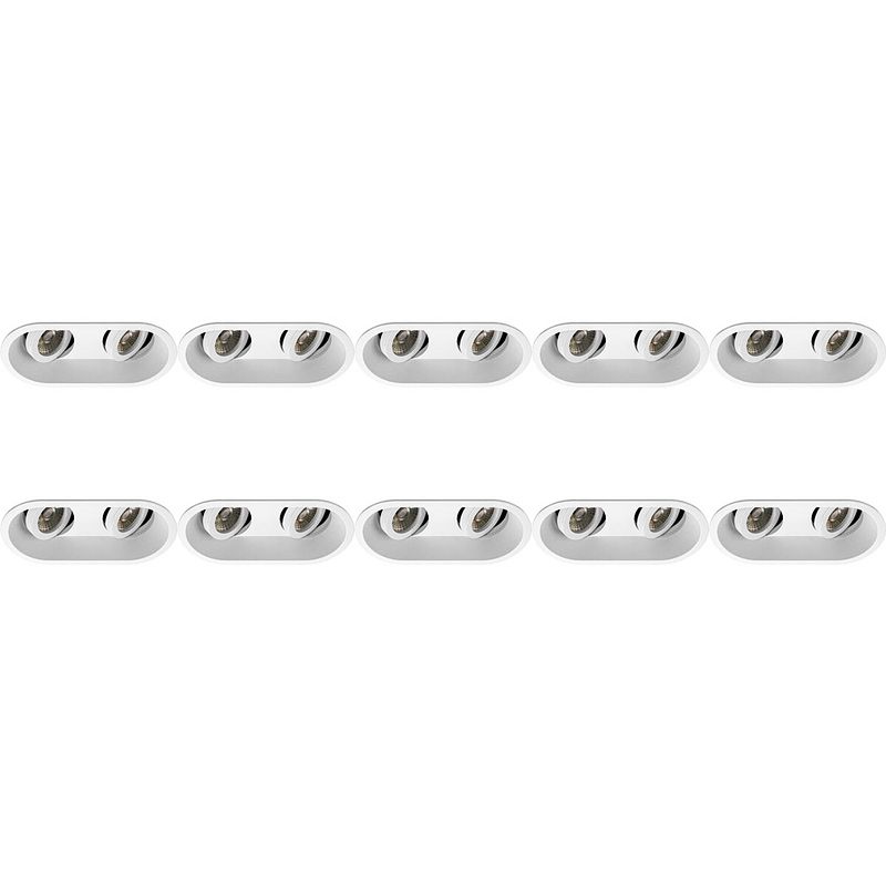 Foto van Spot armatuur 10 pack - pragmi zano pro - gu10 fitting - inbouw ovaal dubbel - mat wit - aluminium - kantelbaar -