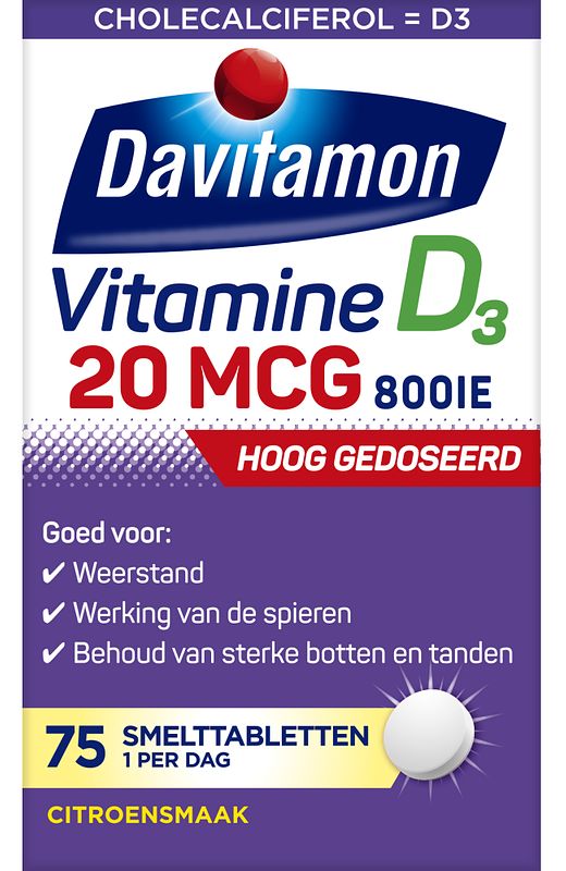 Foto van Davitamon vitamine d3 forte voor volwassenen smelttabletten, 75 stuks bij jumbo