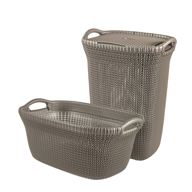 Foto van Curver knit wasmand met deksel 57l + wasmand 40l - bruin