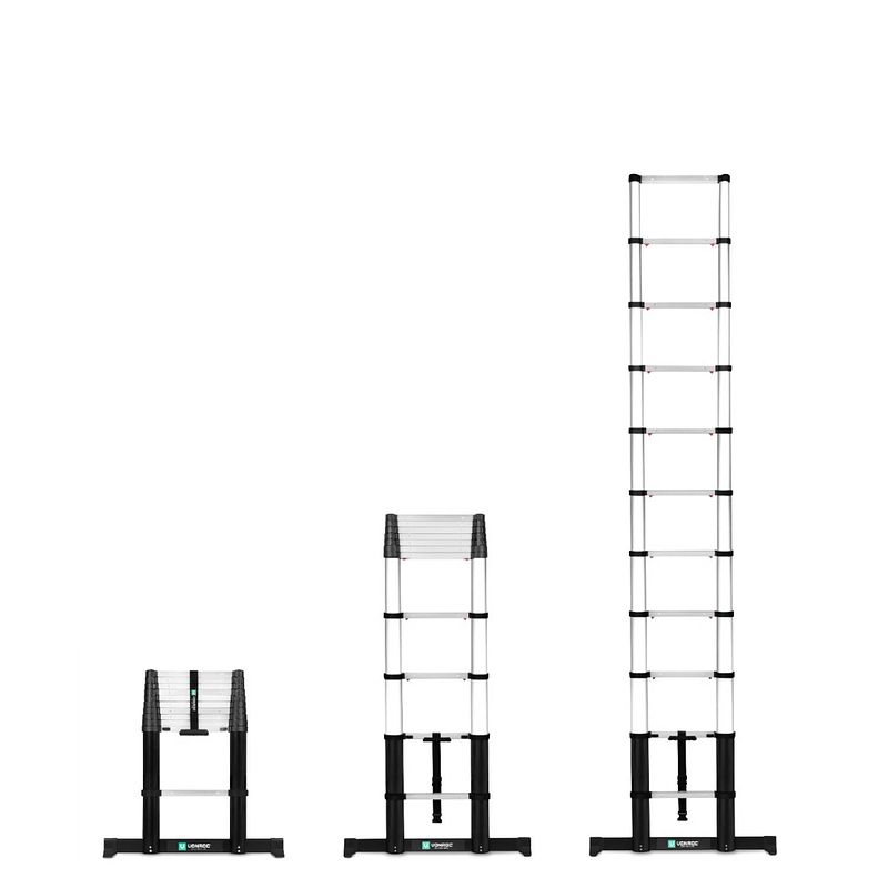 Foto van Vonroc telescopische ladder professioneel 3.2m - met softclose & dwarsbalk - veilig & solide