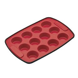 Foto van Masterclass bakvorm muffins 29 x 20 cm siliconen zwart/rood