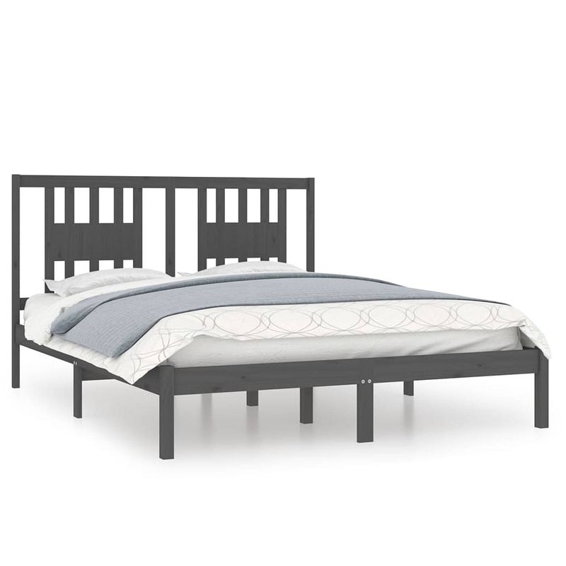 Foto van The living store houten bedframe - bedframes - 205.5 x 156 x 100 cm - grijs - massief grenenhout