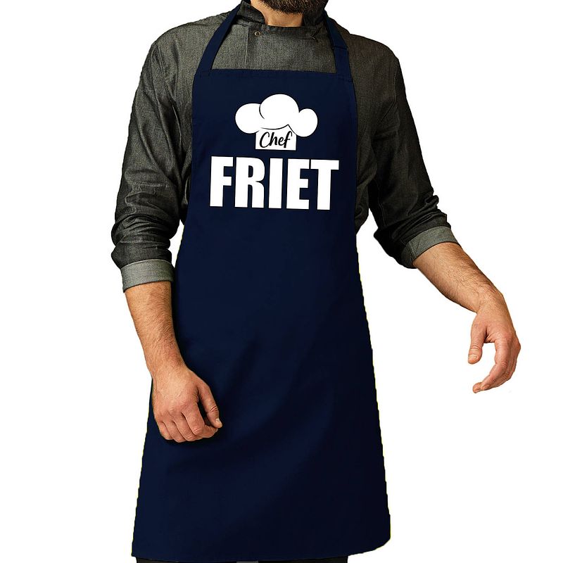 Foto van Schort chef friet navy voor heren - feestschorten