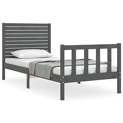 Foto van The living store bed the living store grenenhouten bedframe - 205.5 x 105.5 cm - multiplex lattenbodem - grijs