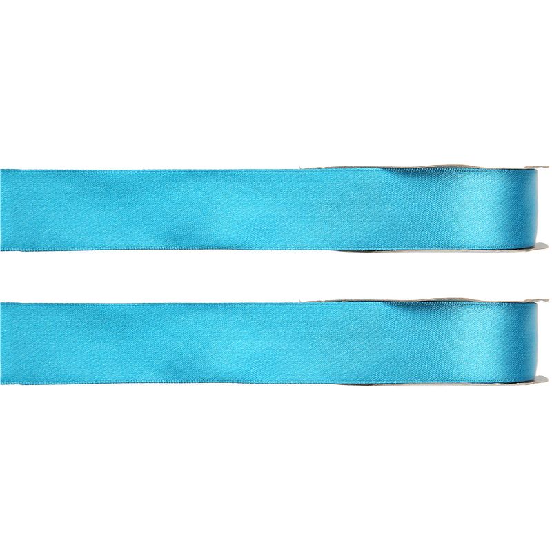 Foto van 2x hobby/decoratie turquoise satijnen sierlinten 1 cm/10 mm x 25 meter - cadeaulinten