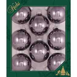 Foto van 8x stuks glazen kerstballen 7 cm grijs/paars glans - kerstbal