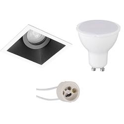 Foto van Led spot set - pragmi zano pro - gu10 fitting - dimbaar - inbouw vierkant - mat zwart/wit - 6w - helder/koud wit 6400k -