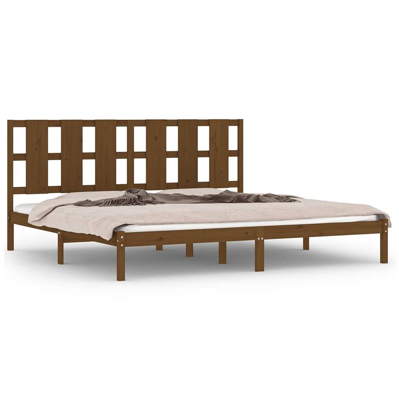 Foto van The living store houten bedframe - grenenhout - 205.5 x 185.5 x 100 cm - honingbruin