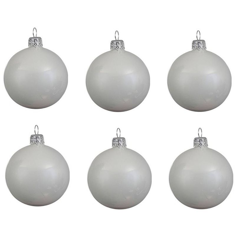 Foto van 6x glazen kerstballen glans winter wit 8 cm kerstboom versiering/decoratie - kerstbal