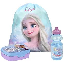 Foto van Disney frozen lunchbox set voor kinderen - 3-delig - blauw/lila - incl. gymtas/schooltas - lunchboxen