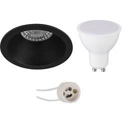 Foto van Led spot set - aigi - pragmi pollon pro - gu10 fitting - inbouw rond - mat zwart - 6w - helder/koud wit 6400k - verdiept