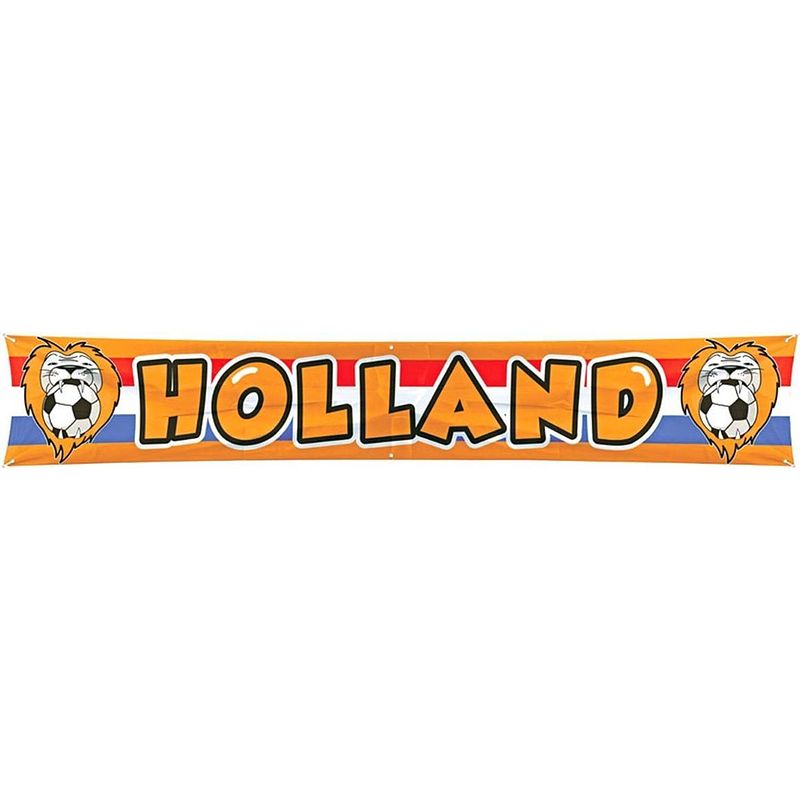 Foto van 2x oranje mega banner/ vlag holland 370 x 60 cm - feestdecoratievoorwerp