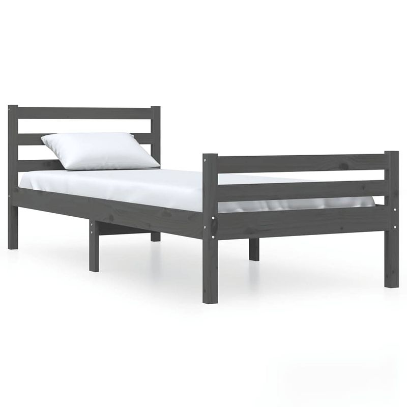 Foto van The living store massief grenen bedframe - eenpersoonsbed 90 x 200 cm - grijs - stabiel en comfortabel houten bedframe