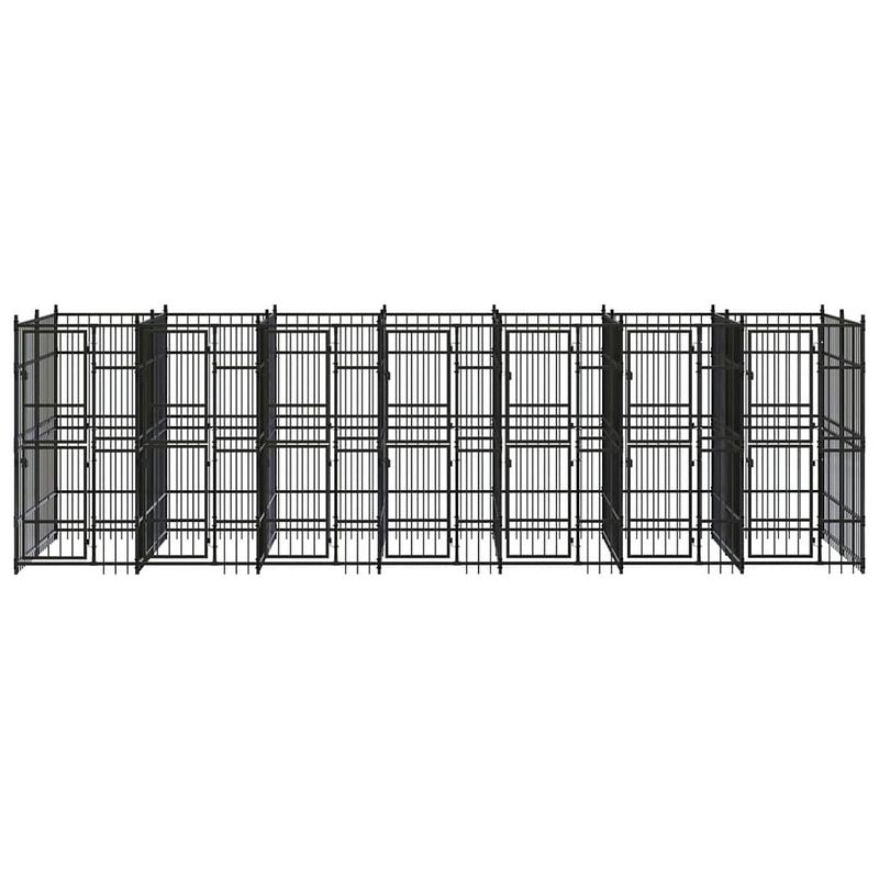 Foto van The living store hondenkennel - zwart gepoedercoat staal - 672 x 192 x 200 cm - afsluitbaar vergrendelingssysteem