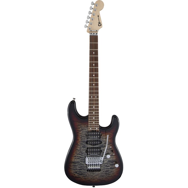 Foto van Charvel mj san dimas style 1 hsh fr pf qm pf midnight glow elektrische gitaar met hardshell gigbag