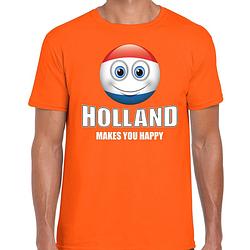 Foto van Holland makes you happy landen / vakantie shirt oranje voor heren met emoticon 2xl - feestshirts