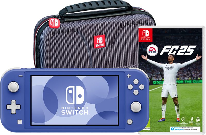 Foto van Nintendo switch lite blauw + ea sports fc 25 + bigben beschermtas