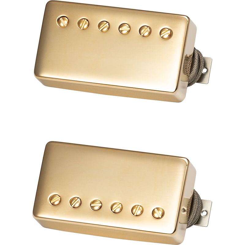 Foto van Gibson custombucker matched set double black gold covers set van 2 humbucker elementen